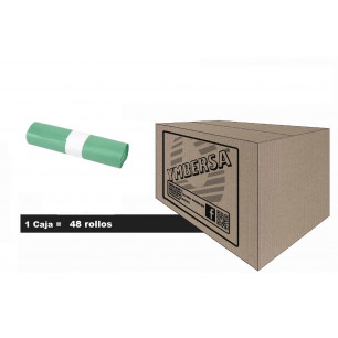 Caja bolsa basura verde 57 Lt *70x85 mm. Sistema antigoteo y alta resistencia. Caja *48 rollos **480 bolsas