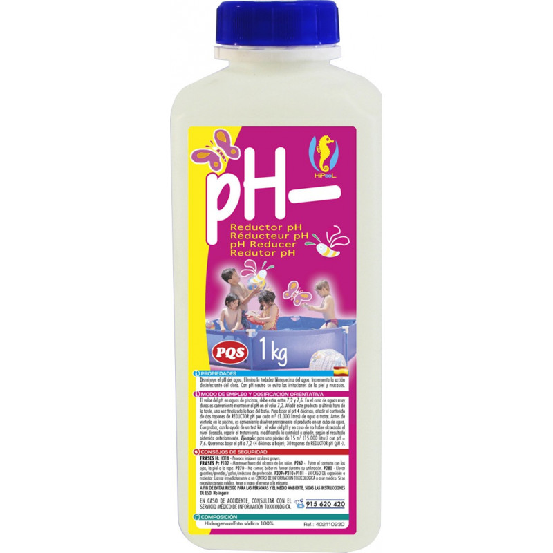 Reductor pH PQS líquido para aguas de piscinas. Botella 1 Lt.