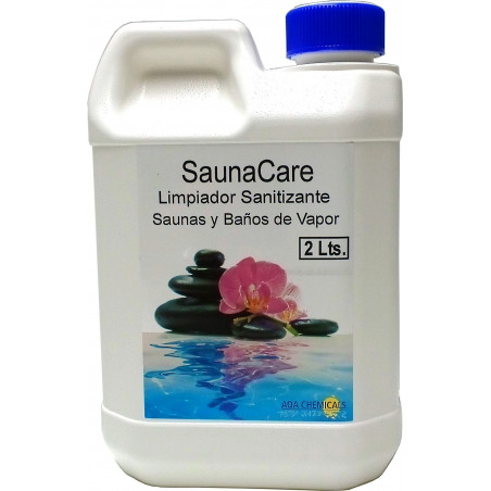 Limpiador Sanitizante especial saunas, baños de vapor, gimnasios. Producto potente contra bacterias y hongos. Botella 2 Lt.