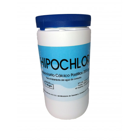 Hipoclor Pastillas 200 gr: Cloro en pastillas para desinfección del agua de consumo. Bote 1 Kg