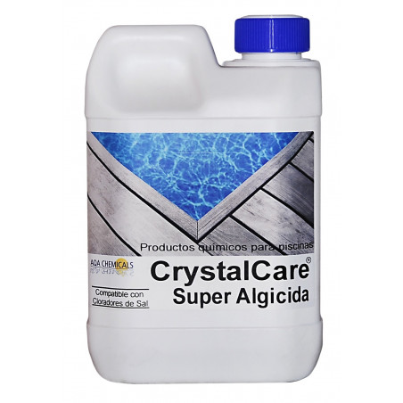 Súper Algicida CrystalCare concentrado para evitar y eliminar algas en piscinas. Botella 2 Lt.