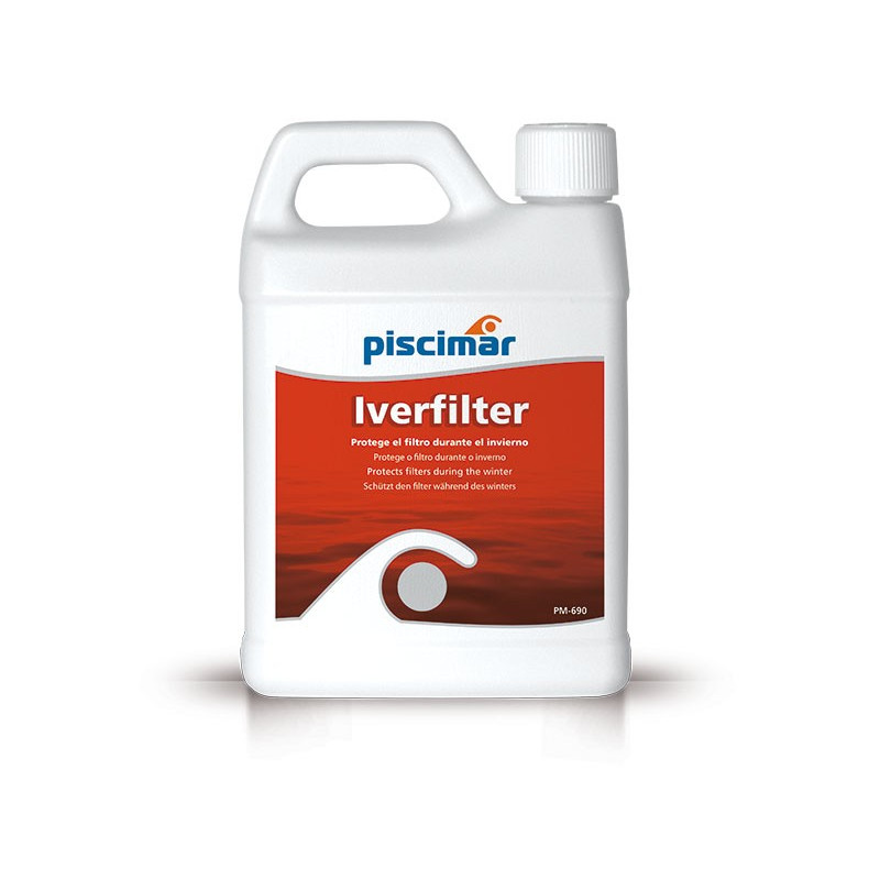 PM-690 Iverfilter: protector antiincrustante de filtro de piscina durante el invierno. Botella 1 Kg.