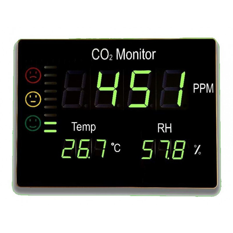 Higrometro mural FTK-CHT2008 con pantalla digital: detectir CO2, Temperatura y humedad relativa.