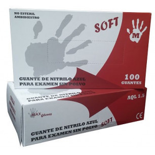 Guante Desechable Nitrilo sin polvo. Caja 10 paquetes de 100 ud por paquete (1000 ud total)