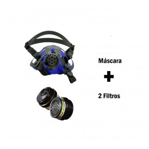 Máscara de Gases buconasal azul, Respirador Profesional Polivalente EN:140 de doble filtro. 2 filtros incluidos
