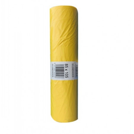 Rollo bolsa basura amarillo 120 Litros extra grande ideal para contenedores y cubos XL grandes. Extra fuerte y antigoteo. 10 ud