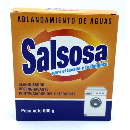 Salsosa potenciador del detergente para el lavado y la limpieza. Ablandamiento de aguas y desengrasante. Estuche 500 gr.