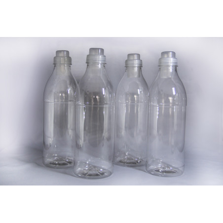 Botella PET 1 Lt. Pack x 4 Uds. + Tapón precinto D.35mm + Tapón dosificador 30 ml.